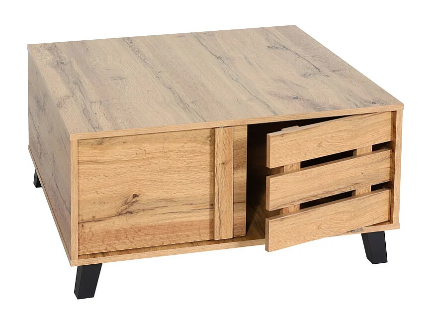 Table basse HWC-M46, Table de salon Table d'appoint, 2 compartiments de rangement 43x81x81cm, teinte naturelle