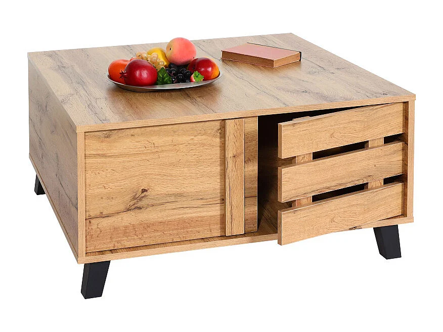 Table basse HWC-M46, Table de salon Table d'appoint, 2 compartiments de rangement 43x81x81cm, teinte naturelle