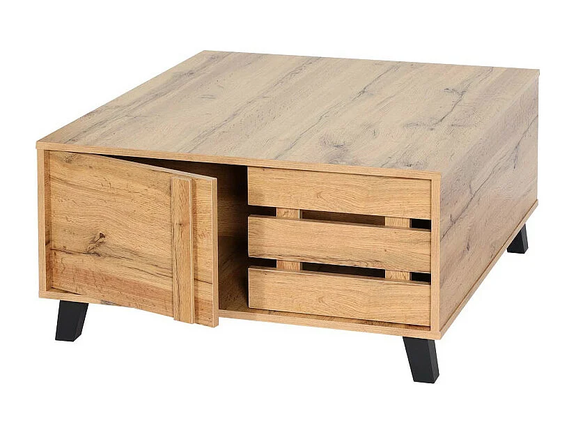 Table basse HWC-M46, Table de salon Table d'appoint, 2 compartiments de rangement 43x81x81cm, teinte naturelle
