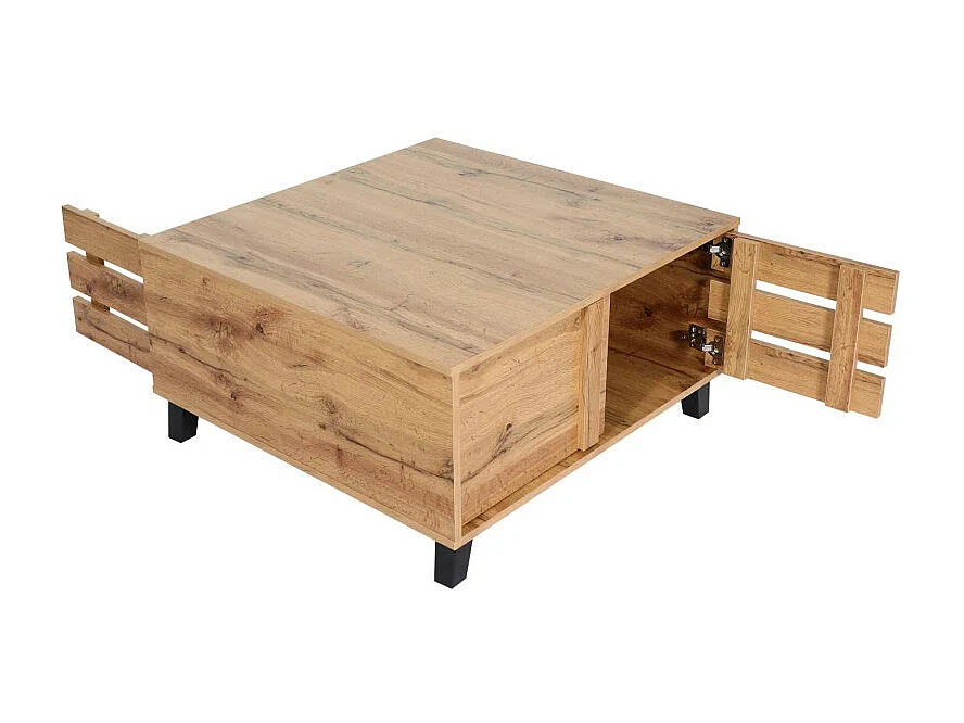 Table basse HWC-M46, Table de salon Table d'appoint, 2 compartiments de rangement 43x81x81cm, teinte naturelle