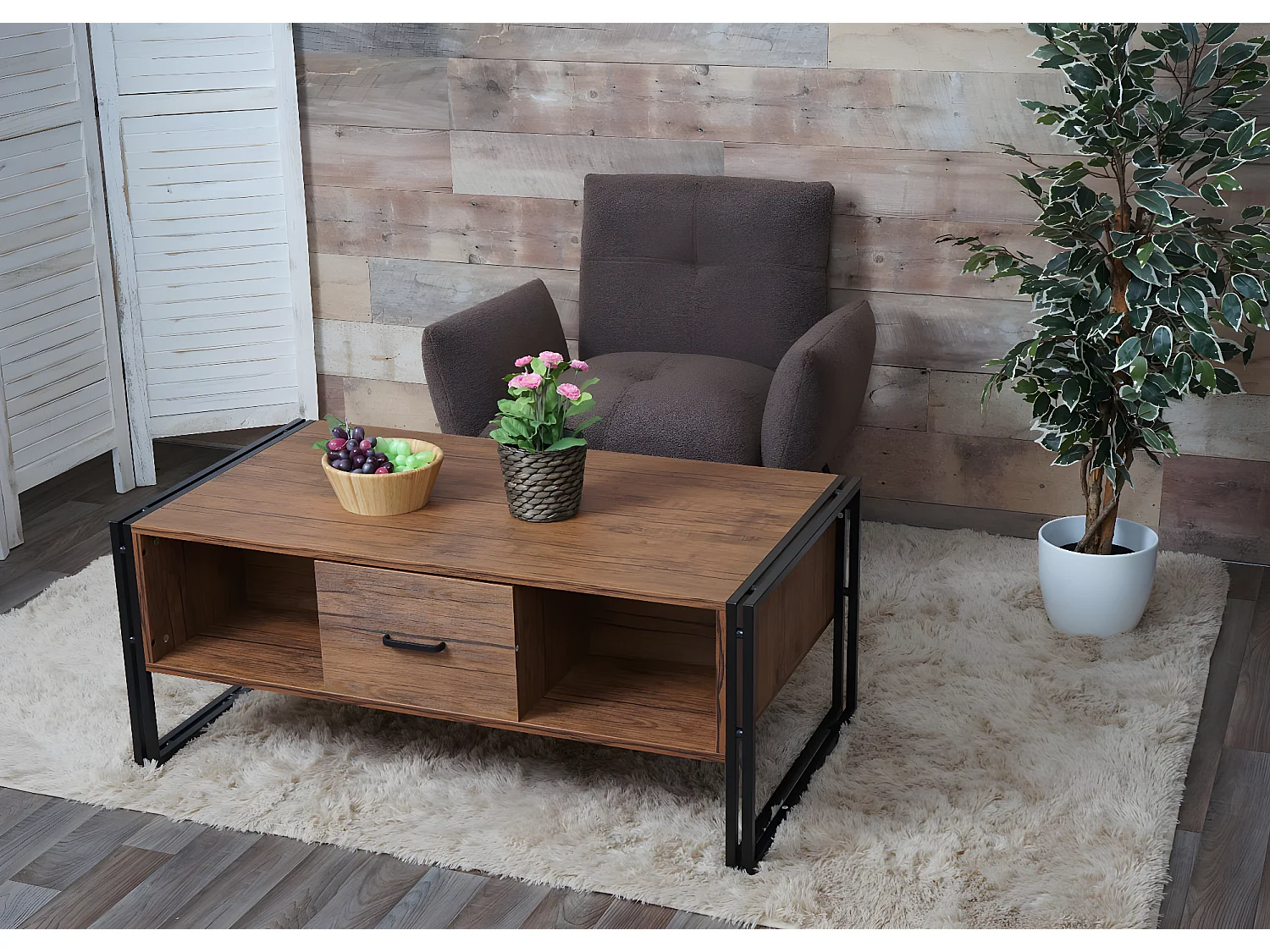 Table basse HWC-A27b, Table d'appoint structure 3D, 45x150x60cm MVG-certifié, métal ~ aspect chêne s