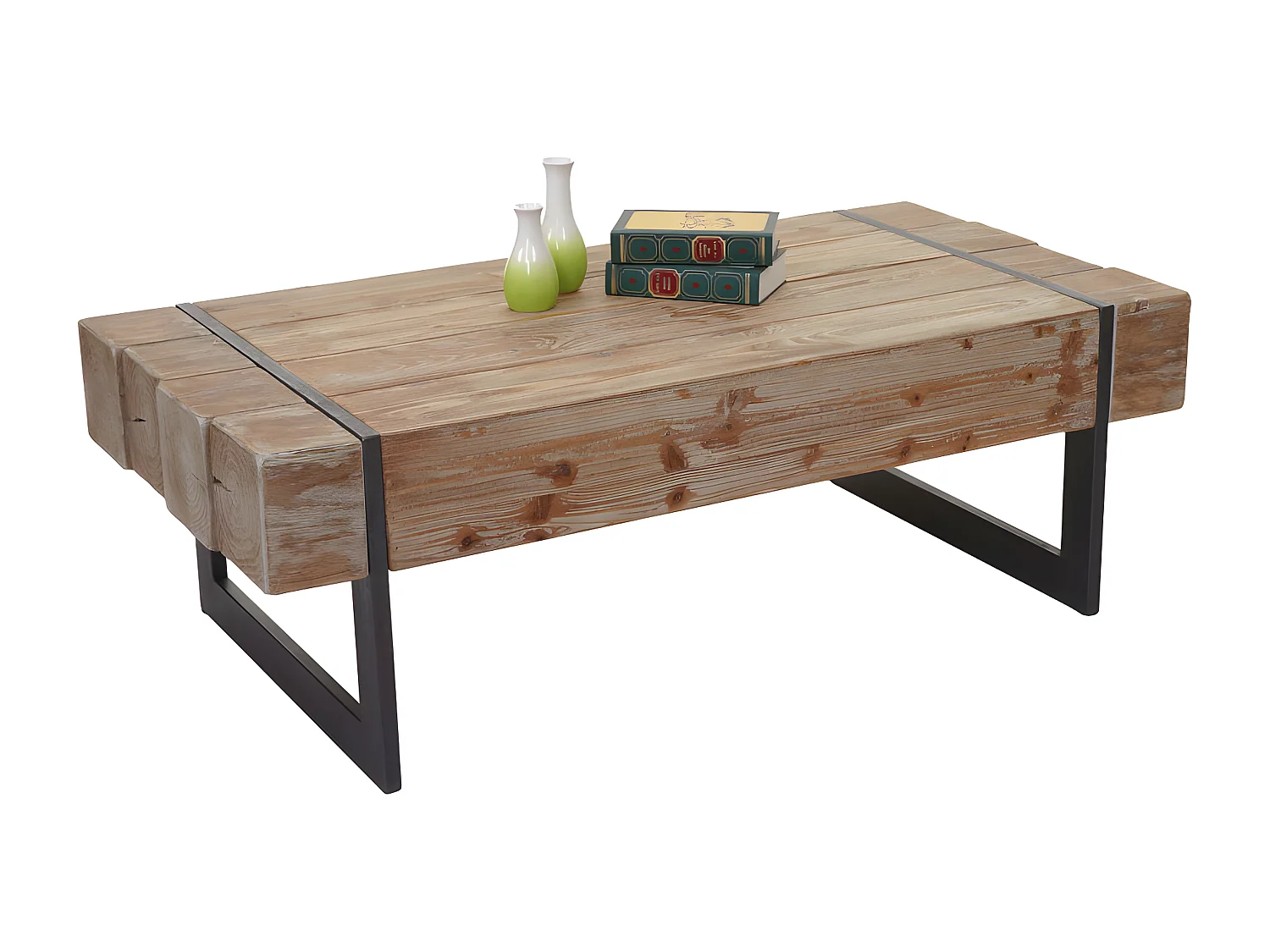 Table basse de salon HWC-A15, sapin massif rustique 40x120x60cm