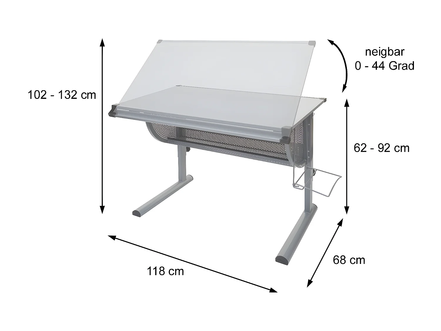 Bureau enfant Oxford, plateau inclinable, hauteur réglable, blanc