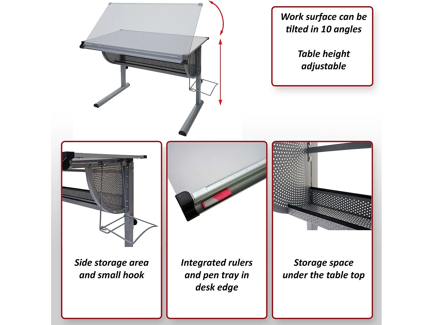 Bureau d'enfant OXFORD, réglable en hauteur, inclinable - nature, hêtre