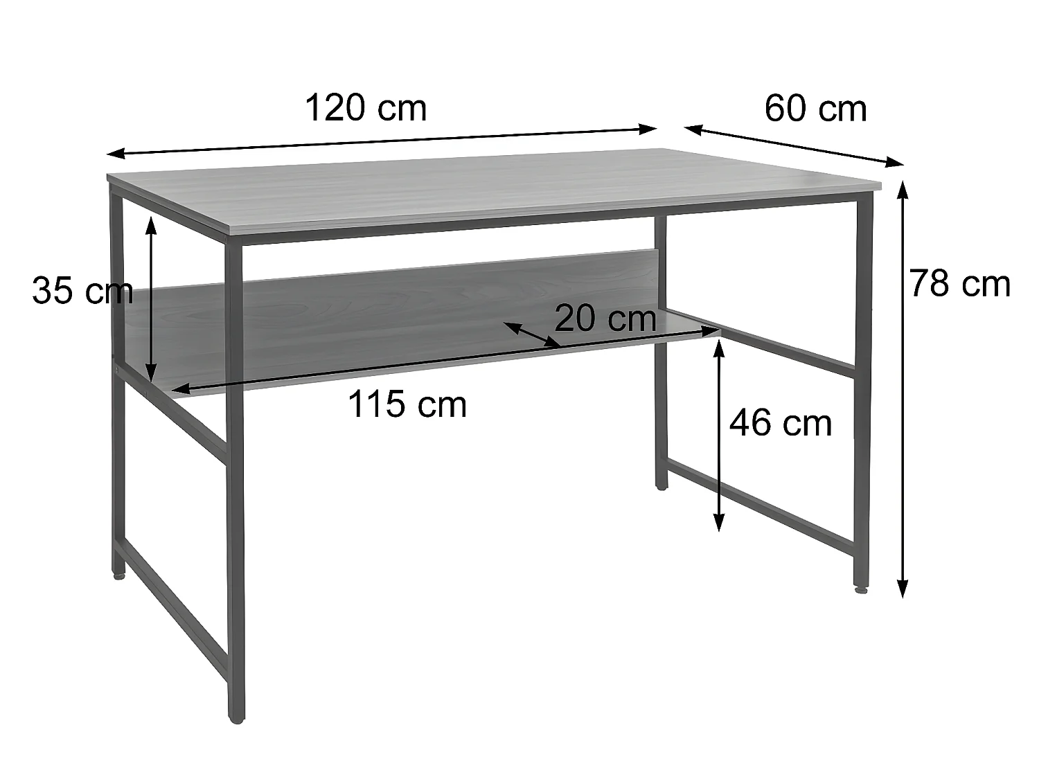 Scrivania tavolo tavolino ufficio HWC-K80 metallo MDF melaminico 120x60cm legno scuro