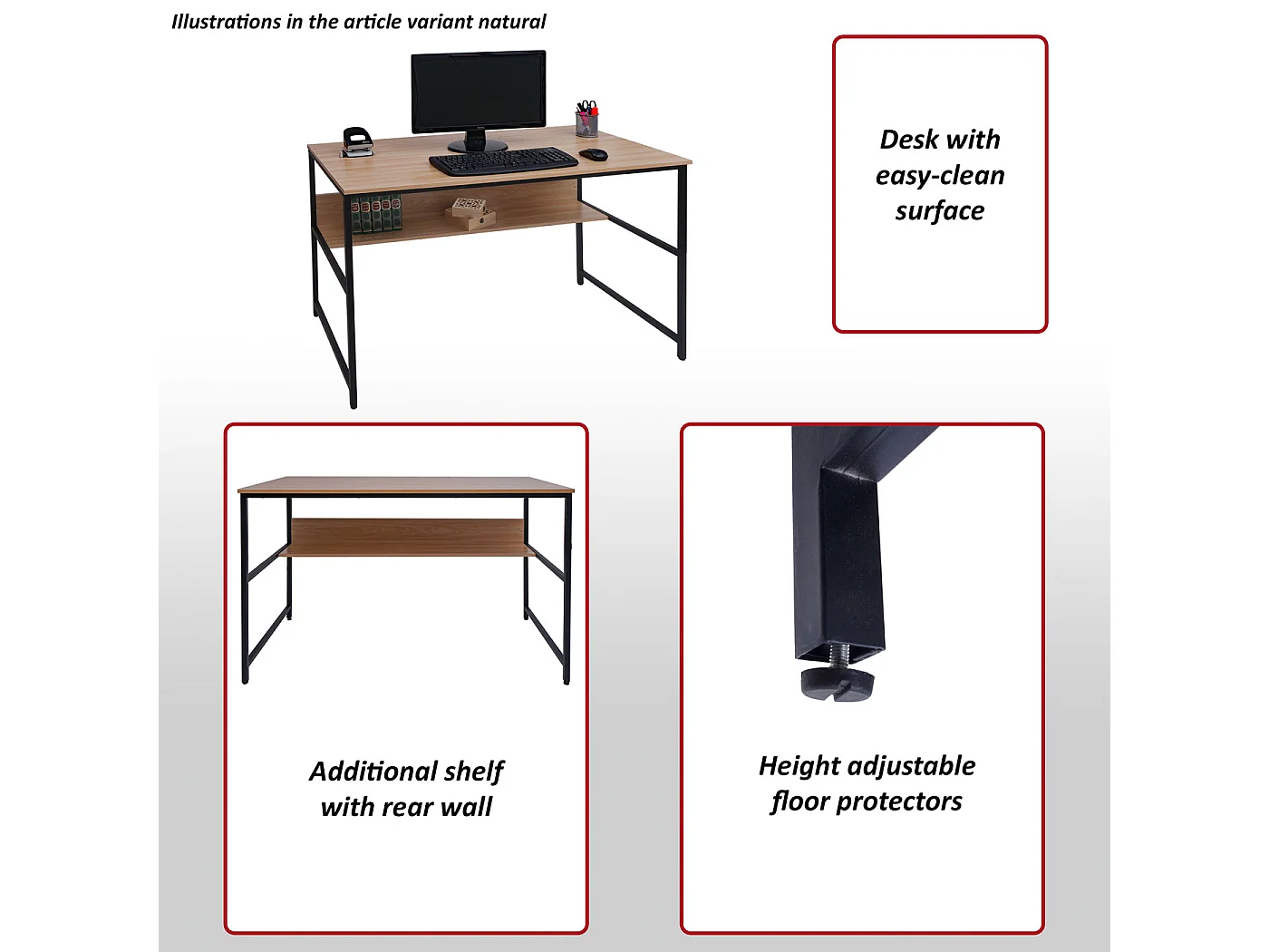 Scrivania tavolo tavolino ufficio HWC-K80 metallo MDF melaminico 120x60cm legno scuro