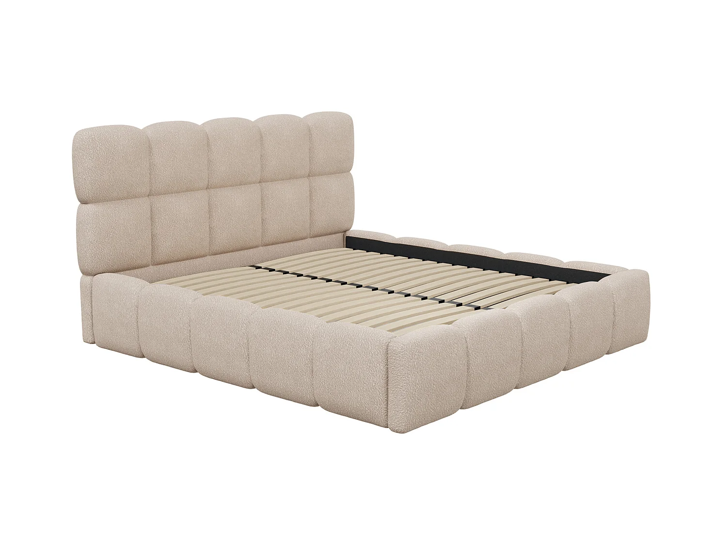 Bett mit Bettkasten & Bettkopfteil + Matratze - Bouclé-Stoff - 180 x 200 cm - Beige - DAMADO von Pascal Morabito