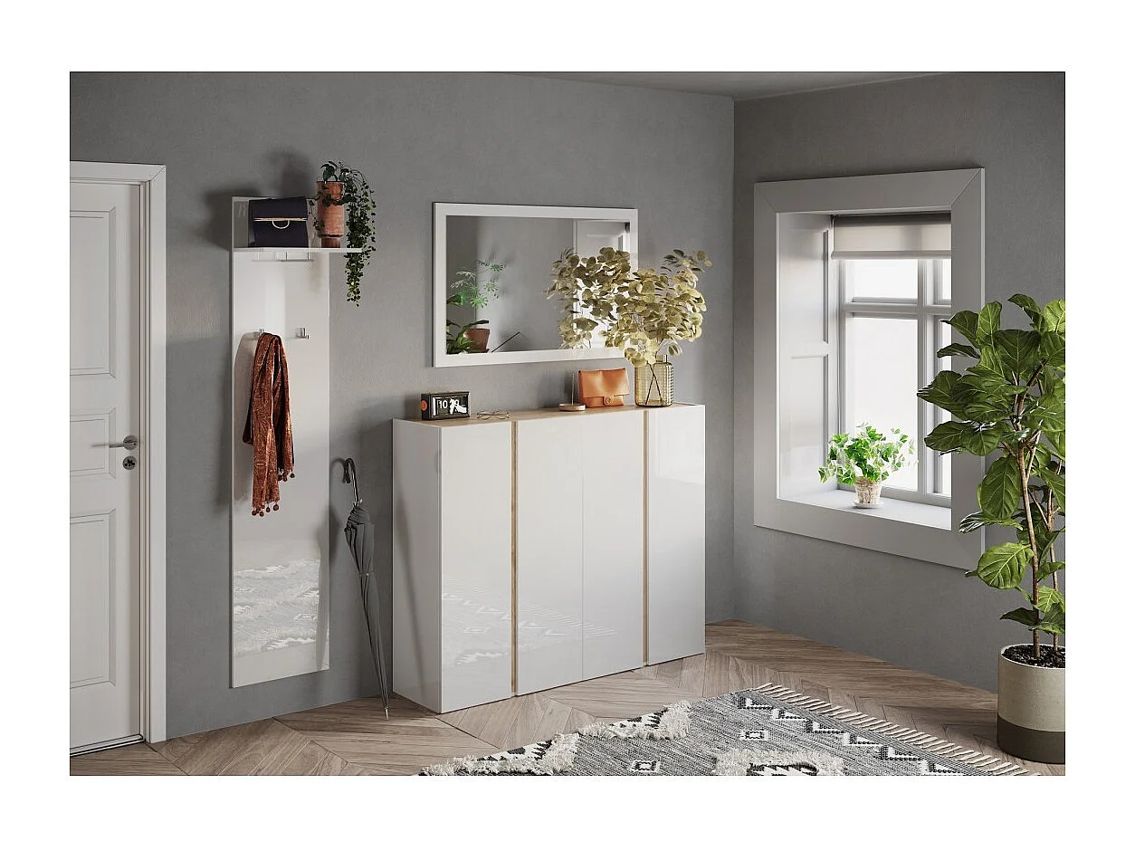 Miroir d'entrée design, 110x68 cm, collection KEY, contour blanc brillant laqué