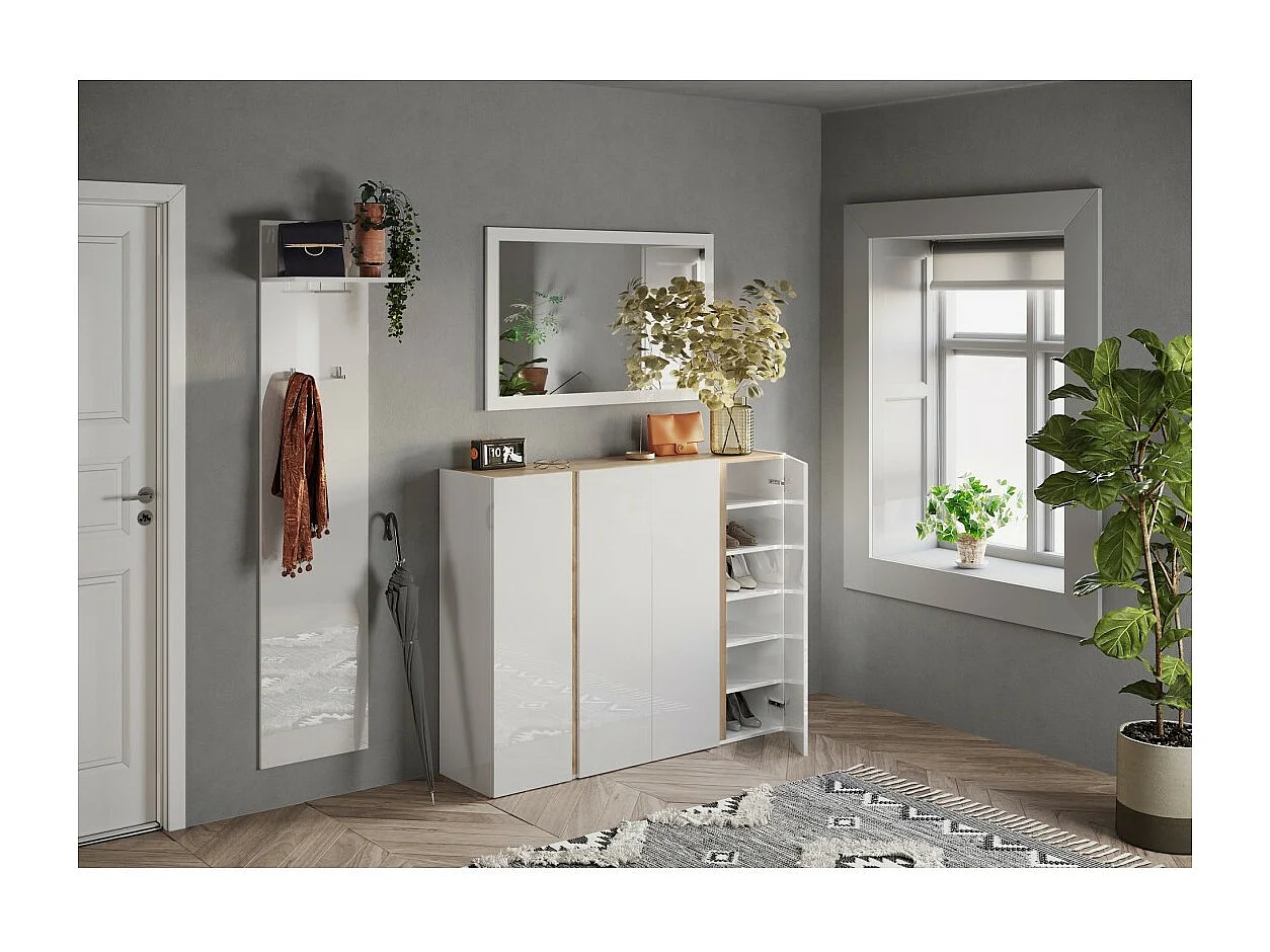 Miroir d'entrée design, 110x68 cm, collection KEY, contour blanc brillant laqué