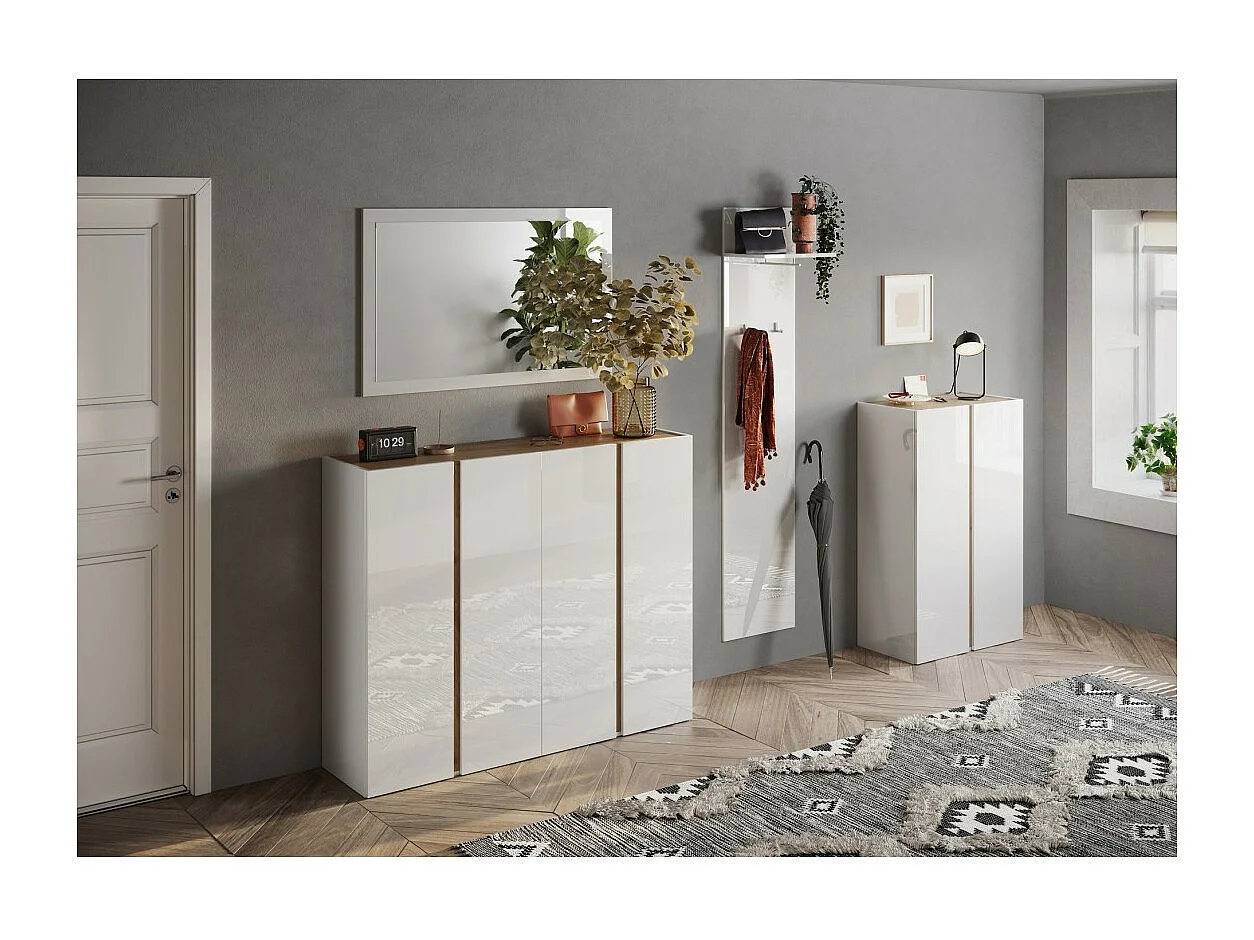 Miroir d'entrée design, 110x68 cm, collection KEY, contour blanc brillant laqué