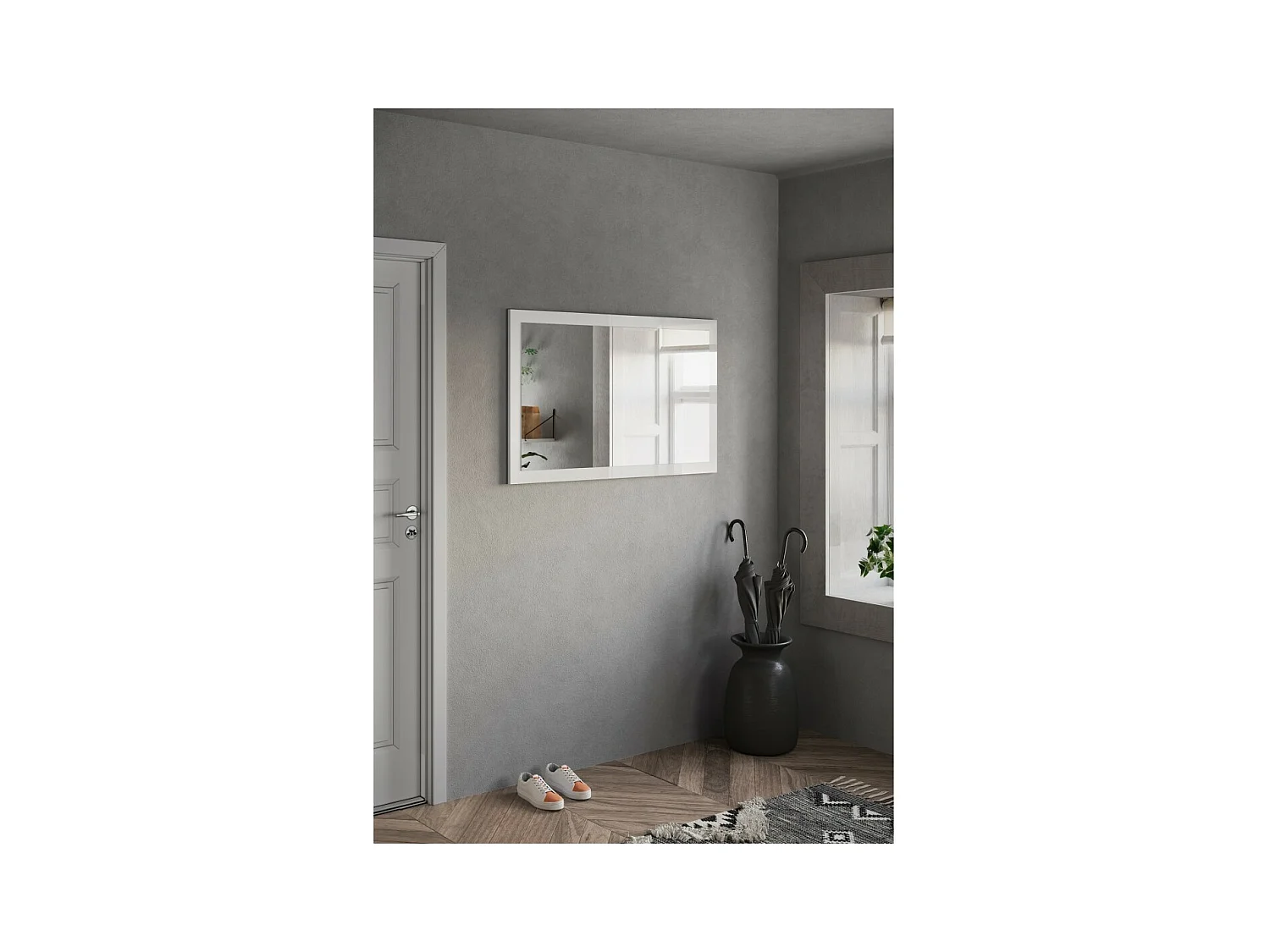 Miroir d'entrée design, 110x68 cm, collection KEY, contour blanc brillant laqué