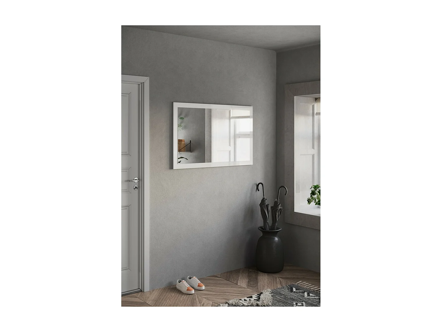 Design-Eingangsspiegel, 110x68 cm, Kollektion KEY, mit glänzend weiß lackiertem Rahmen