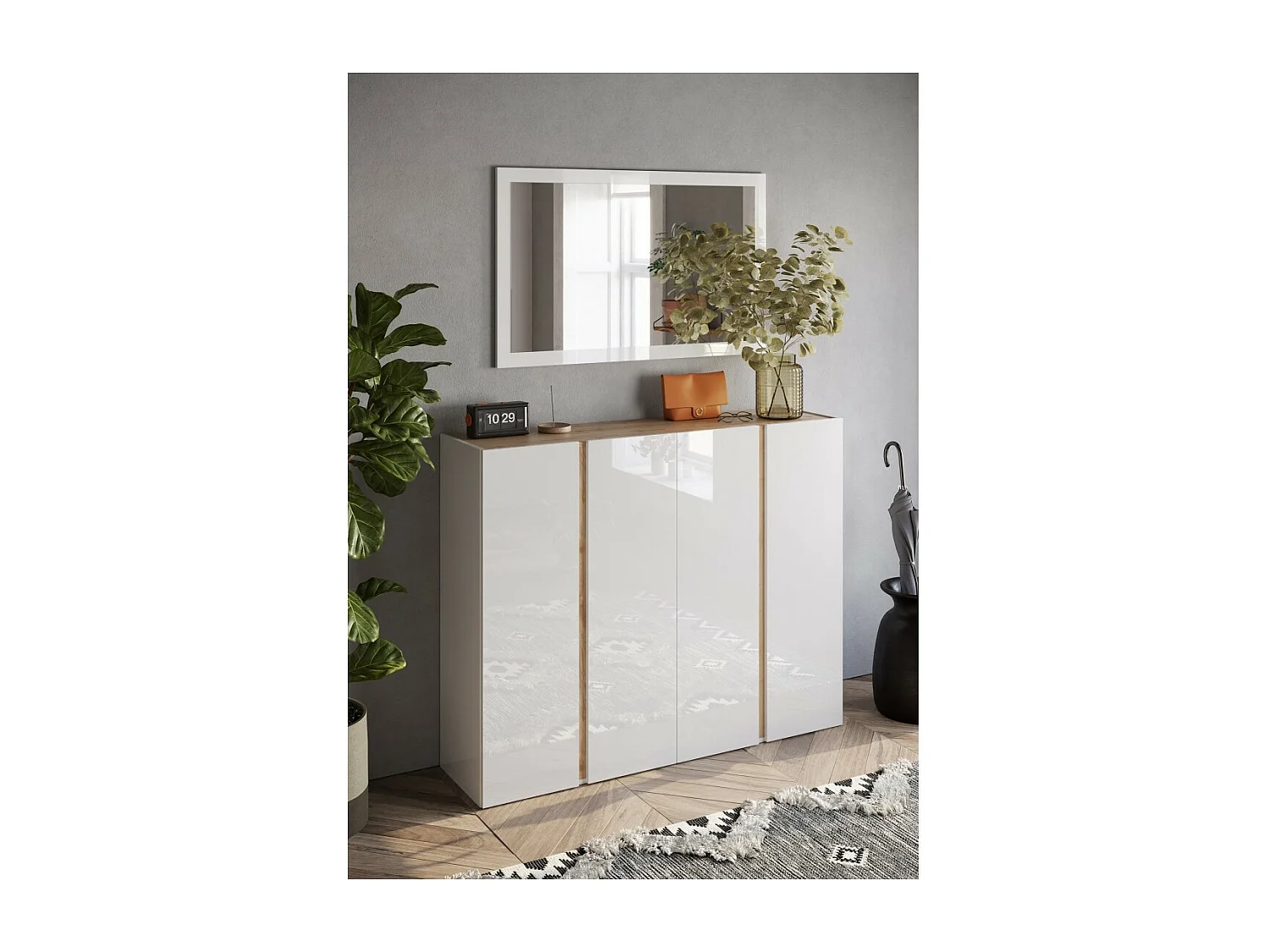 Design-Eingangsspiegel, 110x68 cm, Kollektion KEY, mit glänzend weiß lackiertem Rahmen