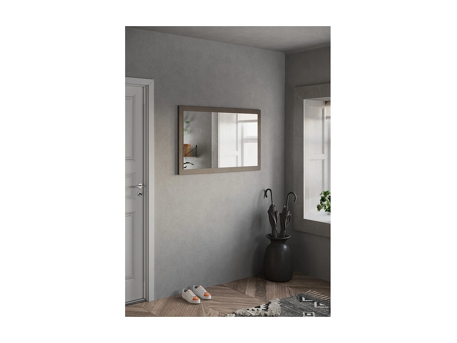 Espejo de entrada de diseño, 110x68 cm, colección KEY, borde marrón.