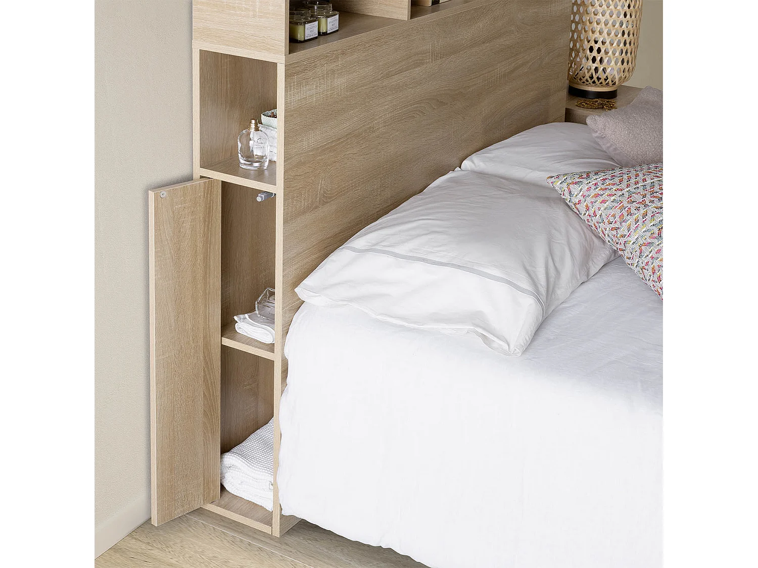 Hoofdeinde Bed Zeus 165 cm met opbergruimte Eiken, 2 Deuren 9 Vakken