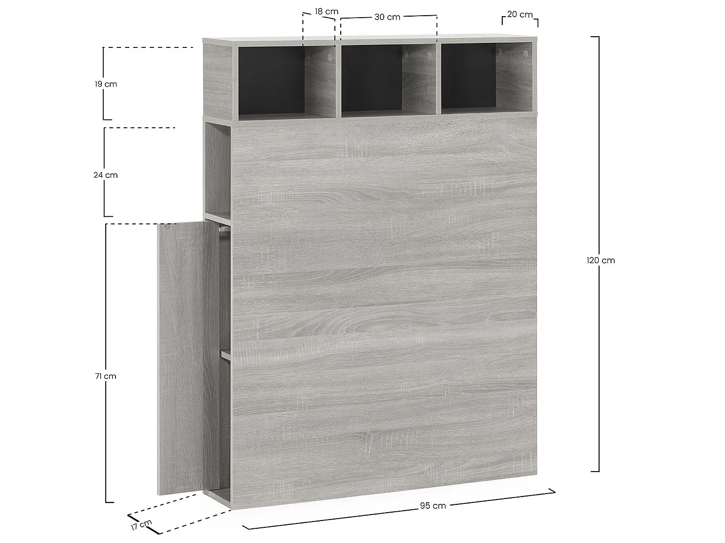 Słup Głowica łóżka Zeus 95 cm dąb, 2 drzwi 9 otworów