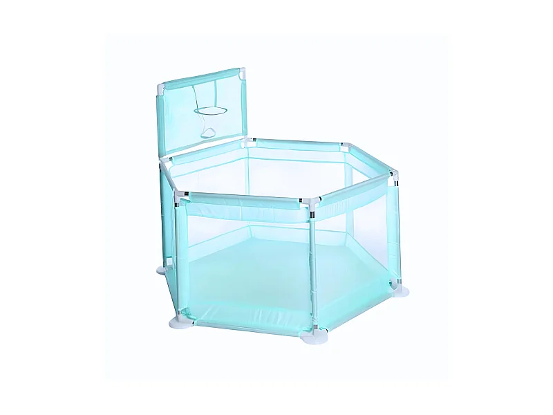 Mini parc de jeux diamètre 150 cm bleu pour bébé avec panier de basket