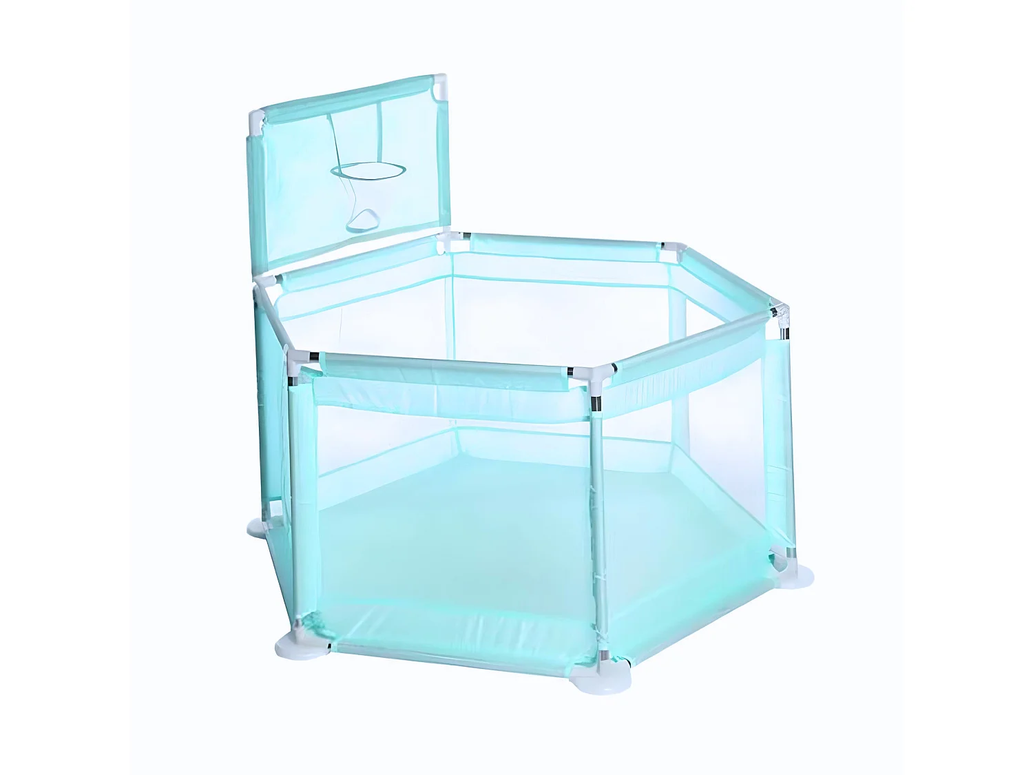 Mini parc de jeux diamètre 150 cm bleu pour bébé avec panier de basket