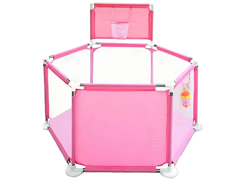Mini parc de jeux diamètre 150 cm rose pour bébé avec panier de basket