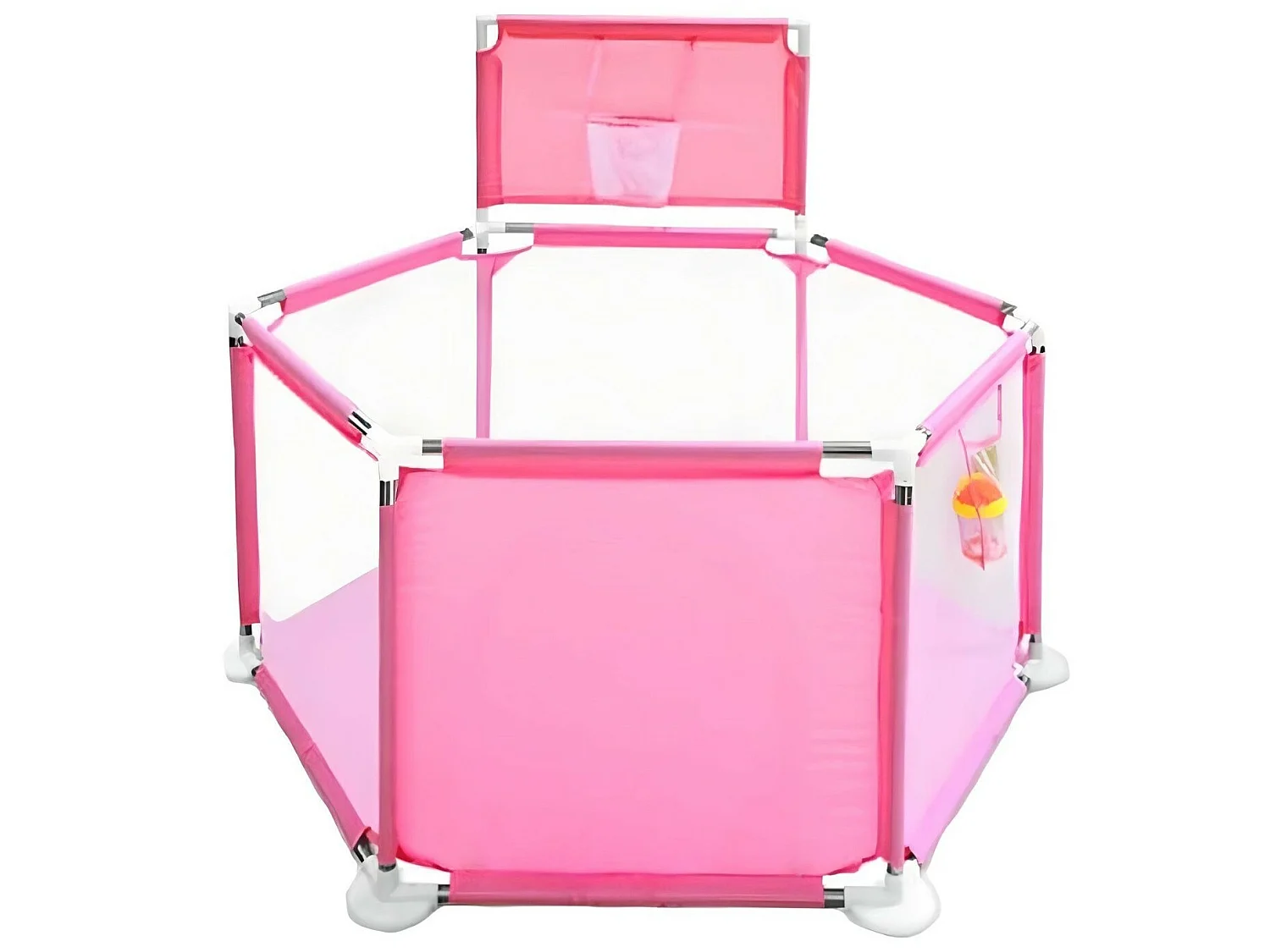 Mini parc de jeux diamètre 150 cm rose pour bébé avec panier de basket