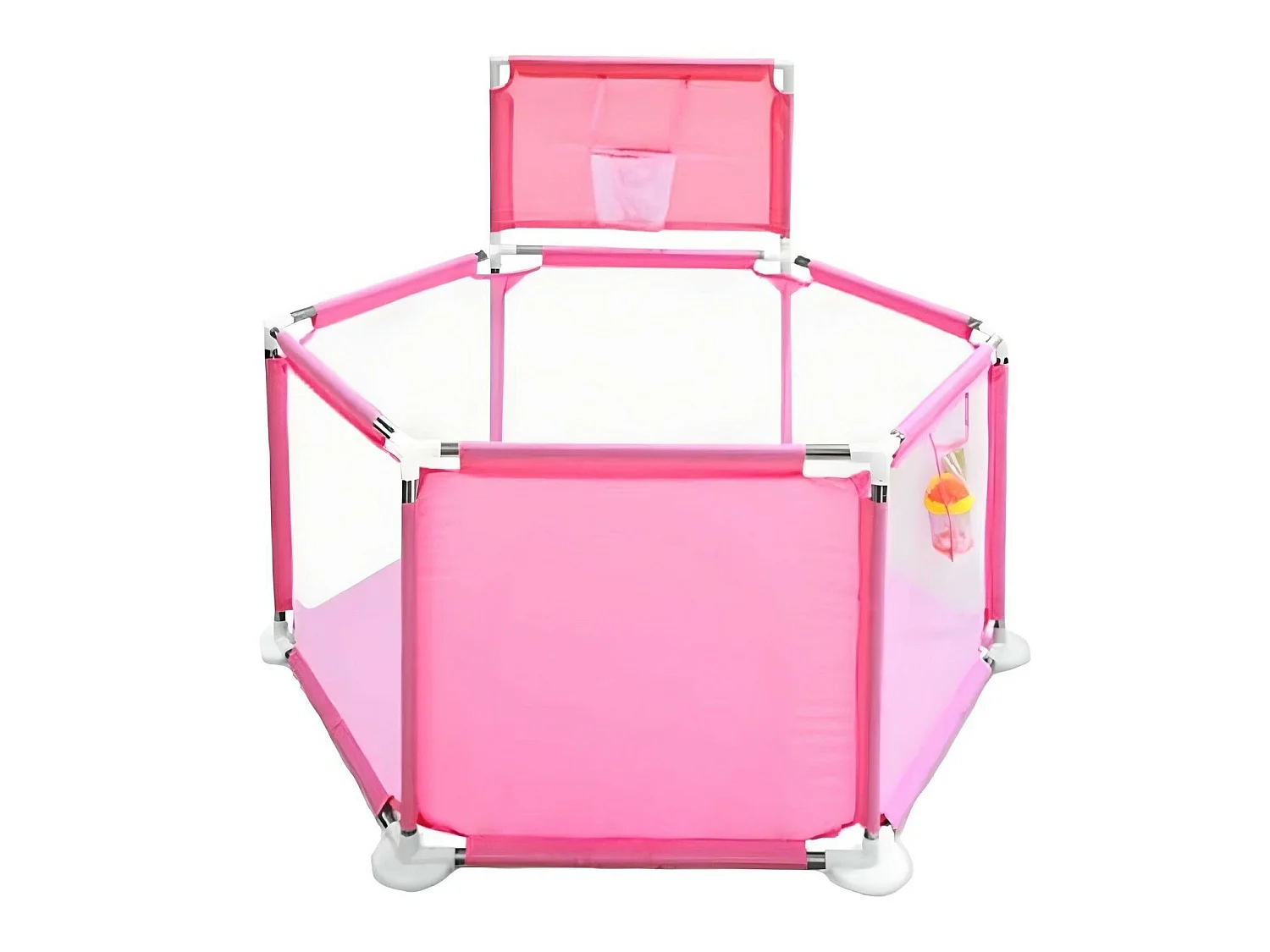 Mini parc de jeux diamètre 150 cm rose pour bébé avec panier de basket