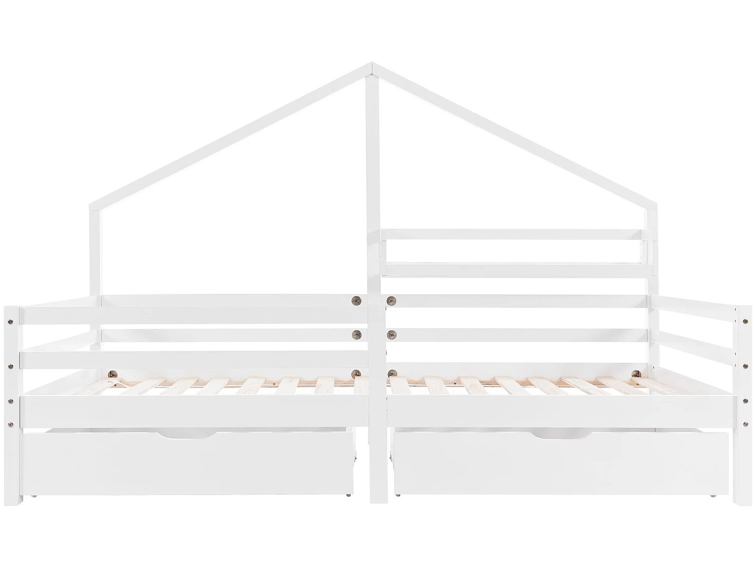 Lit cabane 90x200cm en bois massif - avec étagères et 2 tiroirs - Blanc
