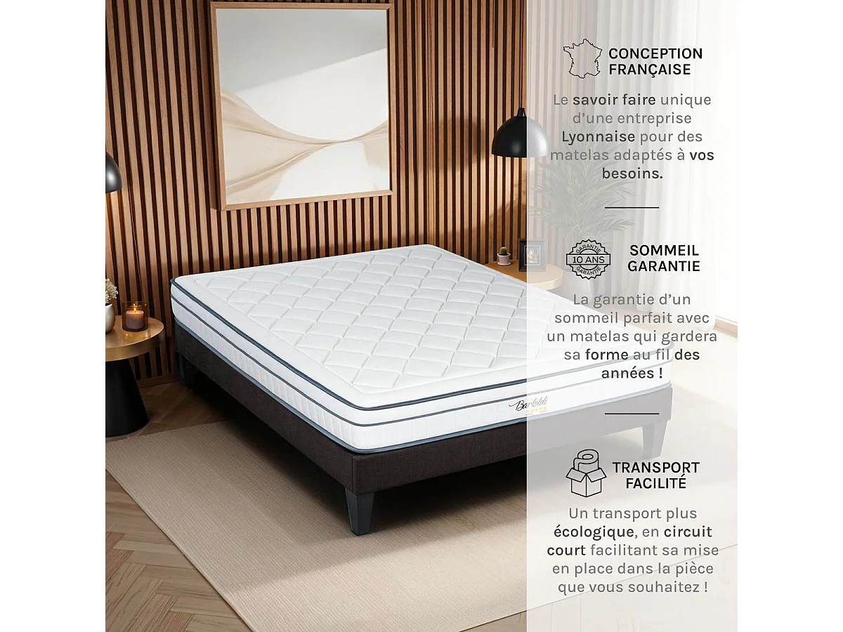 Matelas Bartoldi - Ressorts ensachés + mousse supersoft - 22 cm - 90x200 cm