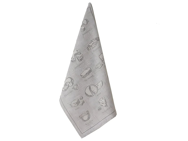 Torchon Gris imprimé Fromages 50 x 70 cm