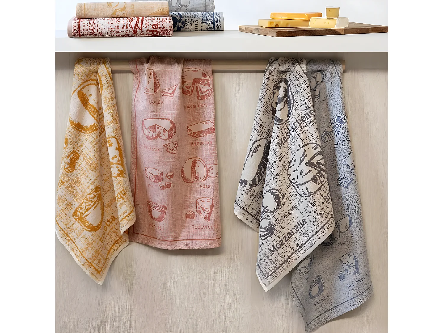 Torchon Gris imprimé Fromages 50 x 70 cm