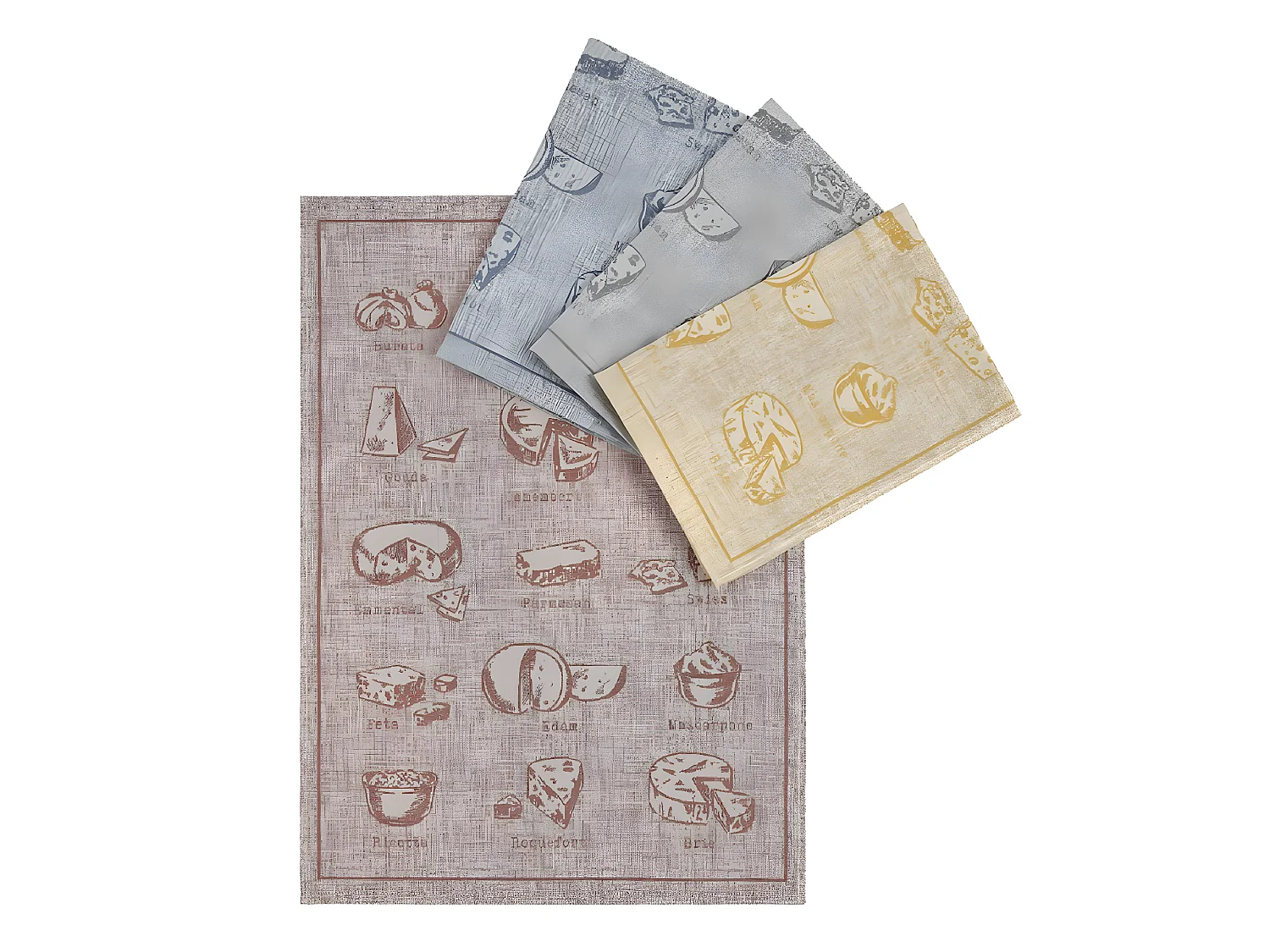 Torchon Gris imprimé Fromages 50 x 70 cm