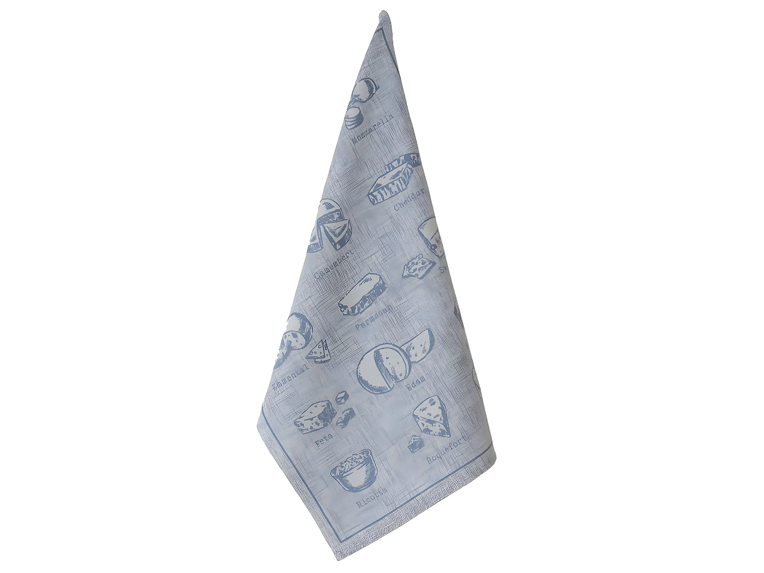Torchon Bleu imprimé Fromages 50 x 70 cm
