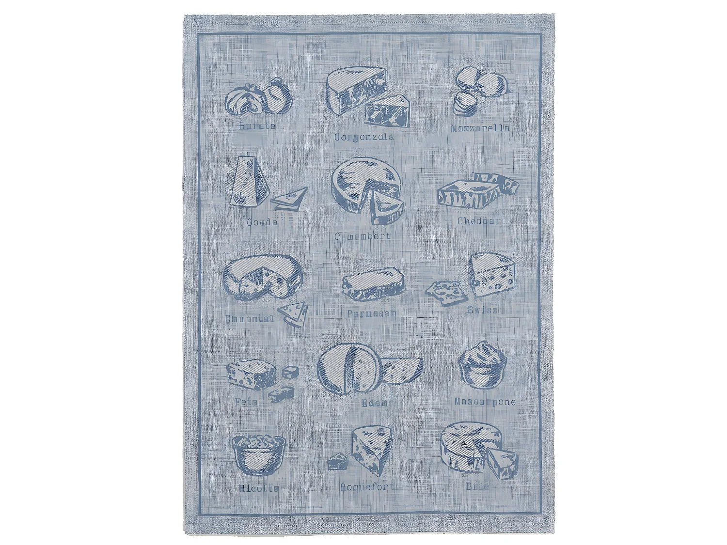 Torchon Bleu imprimé Fromages 50 x 70 cm