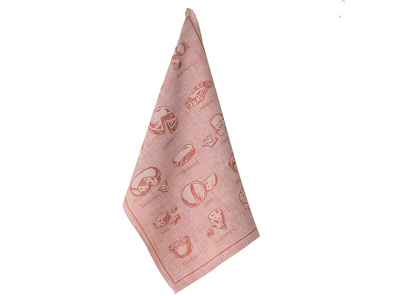 Torchon rouge imprimé Fromages 50 x 70 cm