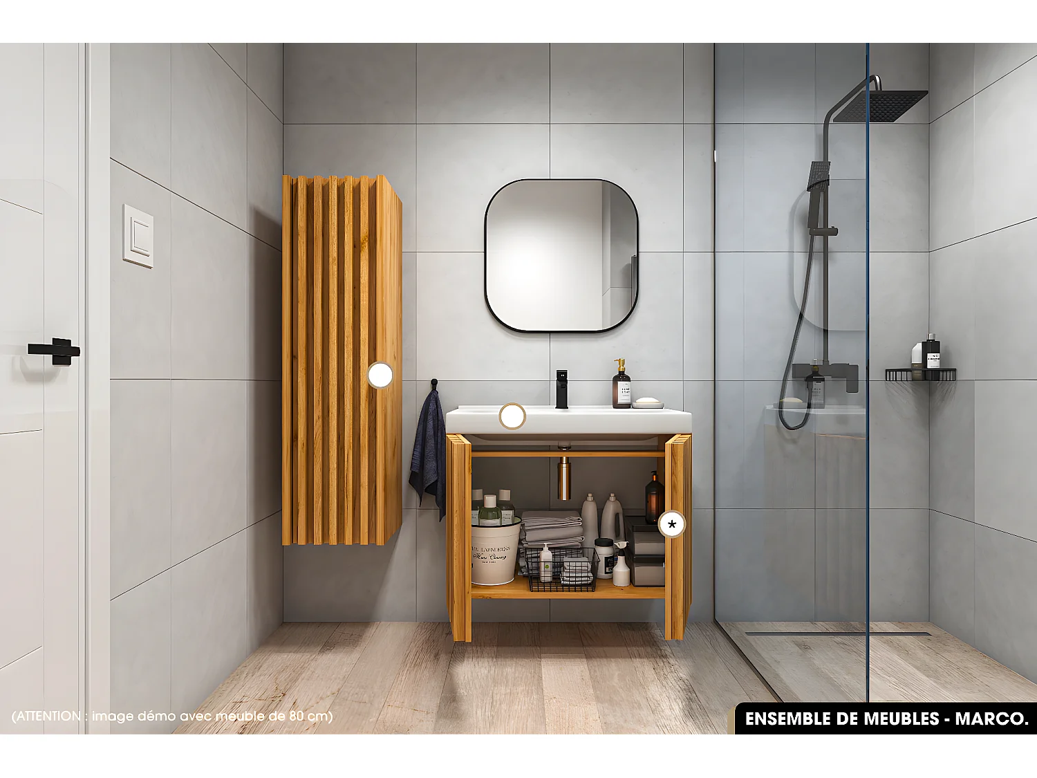 Ensemble complet de salle de bain - Meuble - Colonne - Vasque à encastrer avec Siphon OFFERT | MARCO | Oak | 80 x 56 x 45 cm