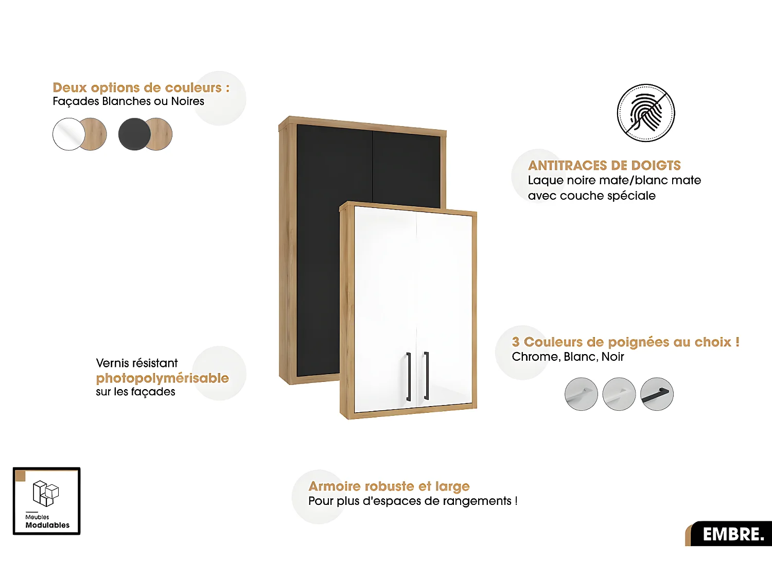 Ensemble complet - de salle de bain - Meuble - Armoire - Vasque avec Siphon OFFERT | EMBRE | Blanc | 60 x 50 x 45 cm