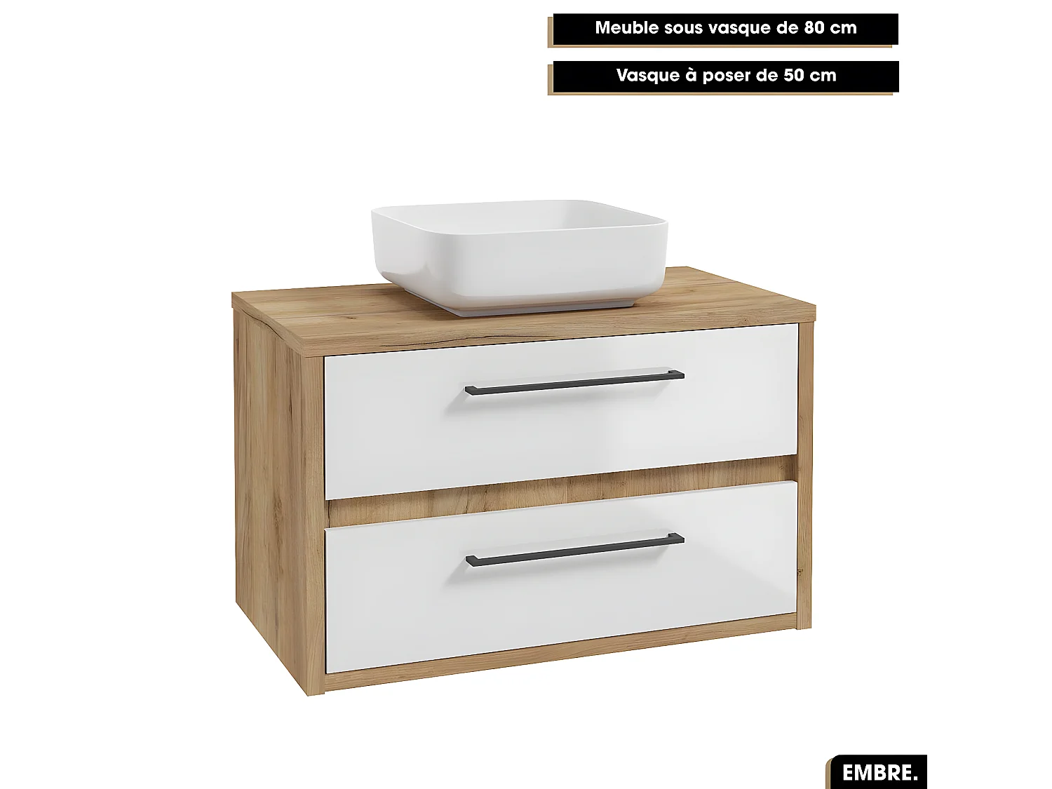 Ensemble complet - de salle de bain - Meuble - Colonne - Vasque avec Siphon OFFERT | EMBRE | Blanc | 80 x 50 x 45 cm