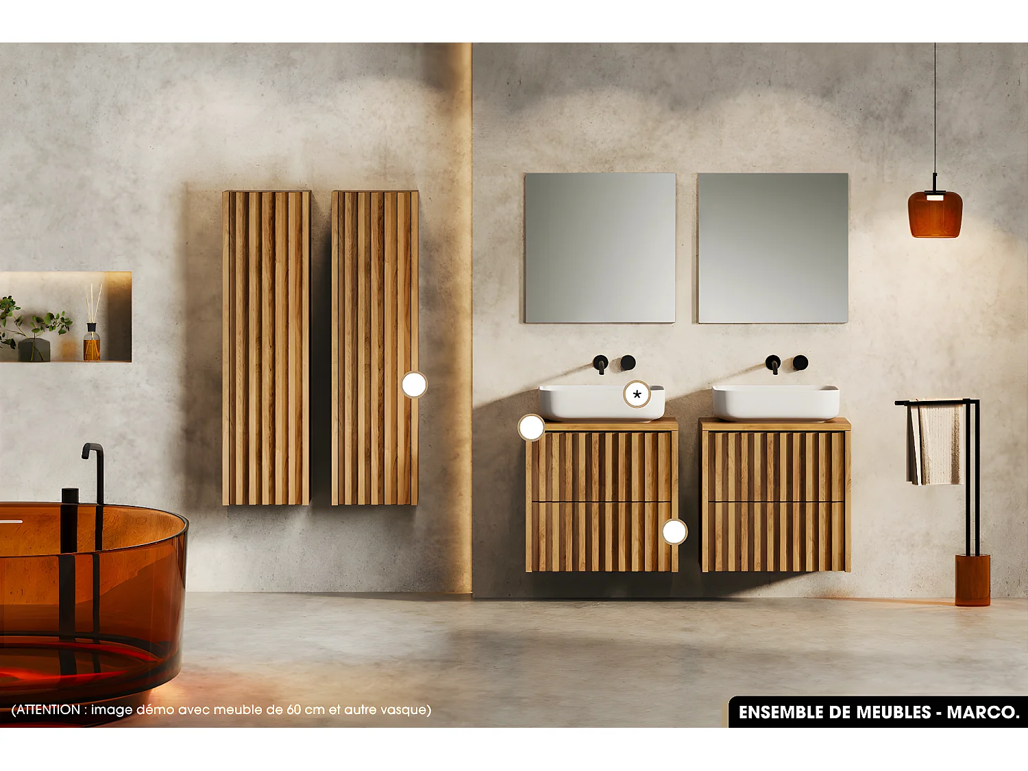 Ensemble complet de salle de bain - Meuble - Colonne - Vasque à poser avec Siphon OFFERT | MARCO | Oak | 100 x 56 x 45 cm