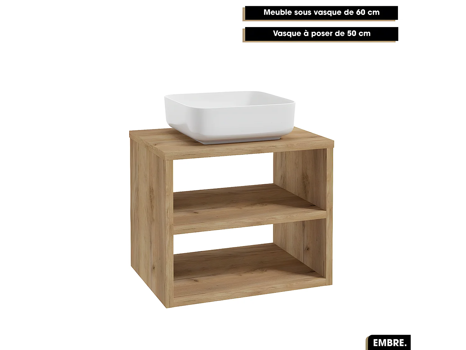 Ensemble complet - de salle de bain - Meuble - Armoire - Vasque avec Siphon OFFERT | EMBRE | OAK | 60 x 50 x 45 cm