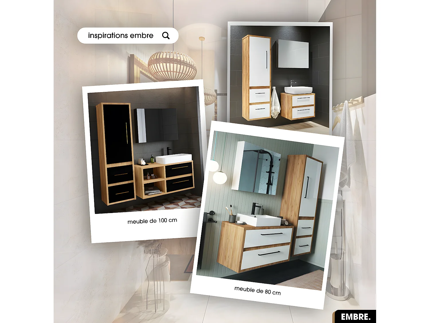 Ensemble complet - de salle de bain - Meuble - Armoire - Vasque avec Siphon OFFERT | EMBRE | Blanc | 80 x 50 x 45 cm