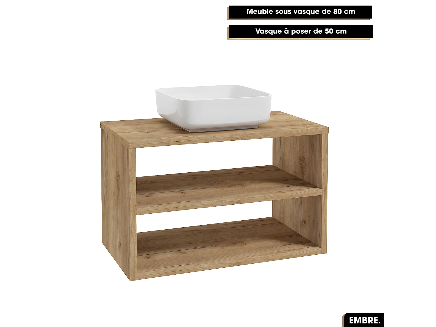 Ensemble complet - de salle de bain - Meuble - Colonne - Vasque avec Siphon OFFERT | EMBRE | OAK | 80 x 50 x 45 cm