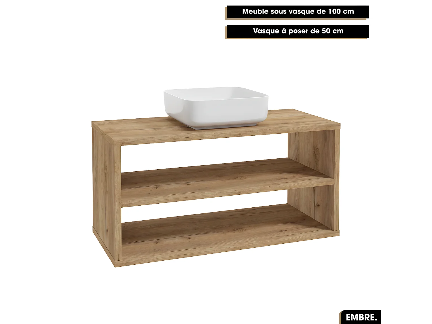 Ensemble complet - de salle de bain - Meuble - Miroir/Armoire LED - Vasque avec Siphon OFFERT | EMBRE | OAK | 100 x 50 x 45 cm