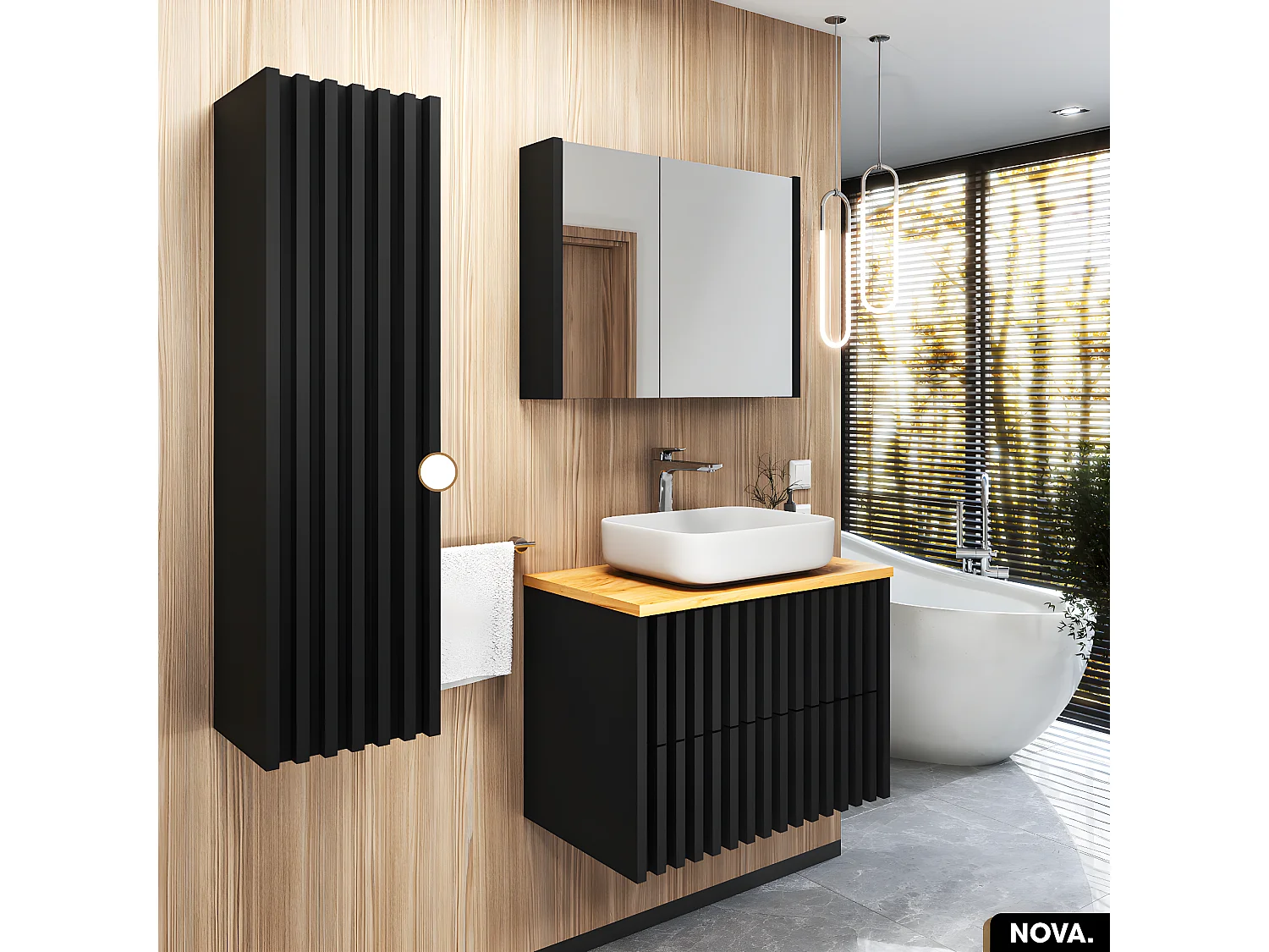 Colonne de salle de bain | NOVA | NOIR | 34 x 125 x 36 cm