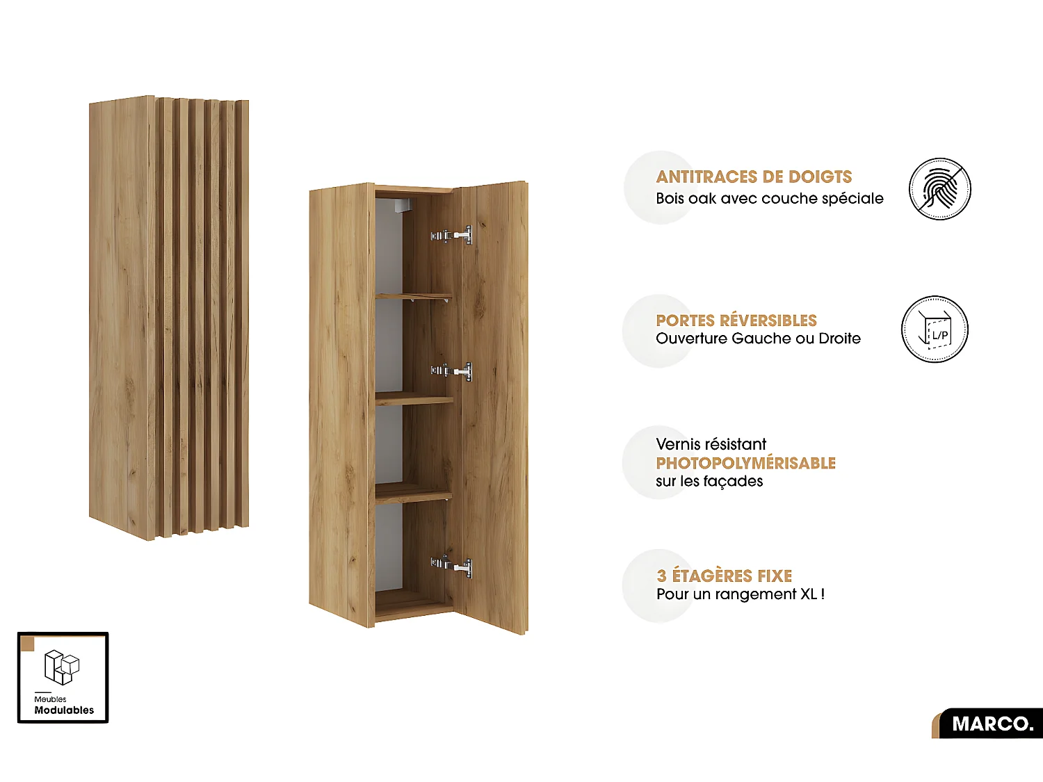 Colonne de salle de bain | MARCO | OAK | 34 x 125 x 36 cm