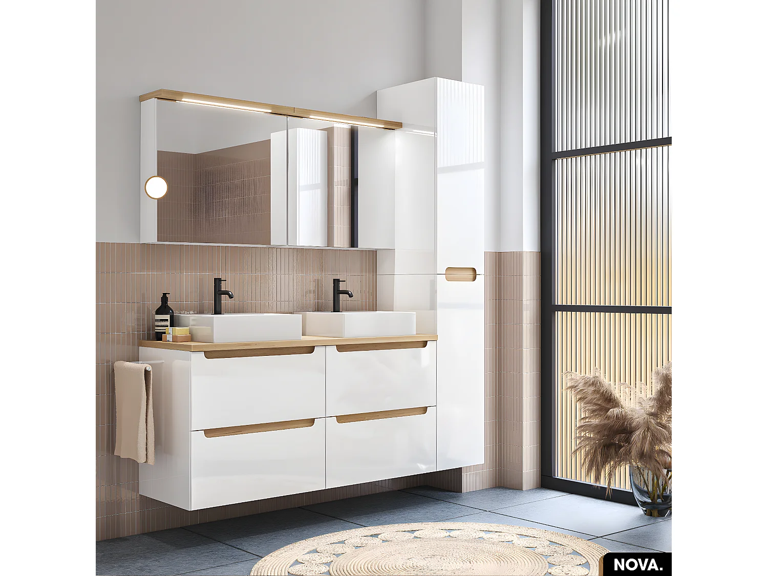 Armoire/Miroir LED de salle de bain | NOVA | Blanc | 61 x 60 x 20 cm