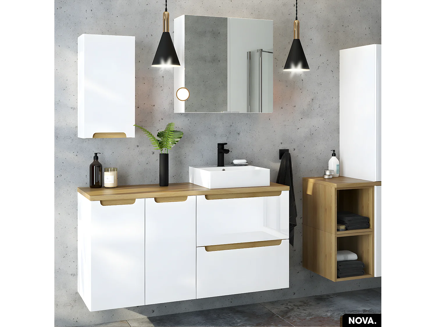 Armoire/Miroir de salle de bain | NOVA | Blanc | 60 x 60 x 15 cm
