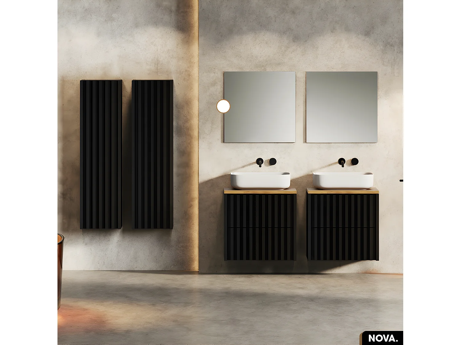 Armoire/Miroir de salle de bain | NOVA | Noir | 60 x 60 x 15 cm