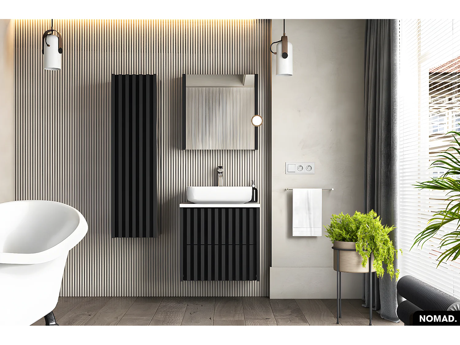 Amoire/Miroir de salle de bain | NOMAD | NOIR | 60 x 60 x 15 cm