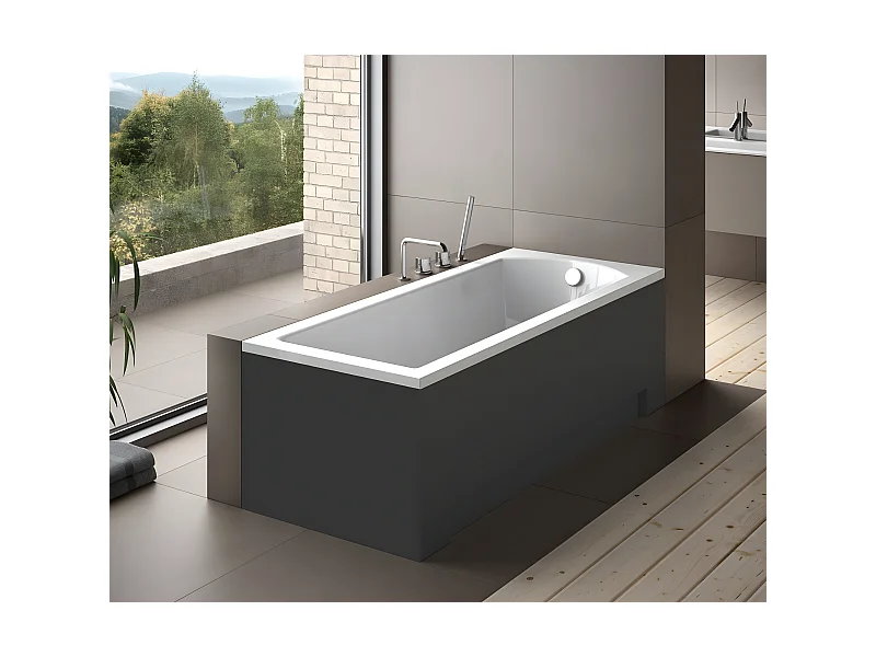 Baignoire rectangulaire + tablier noir + repose tête - SHEA - 180 x 80 cm