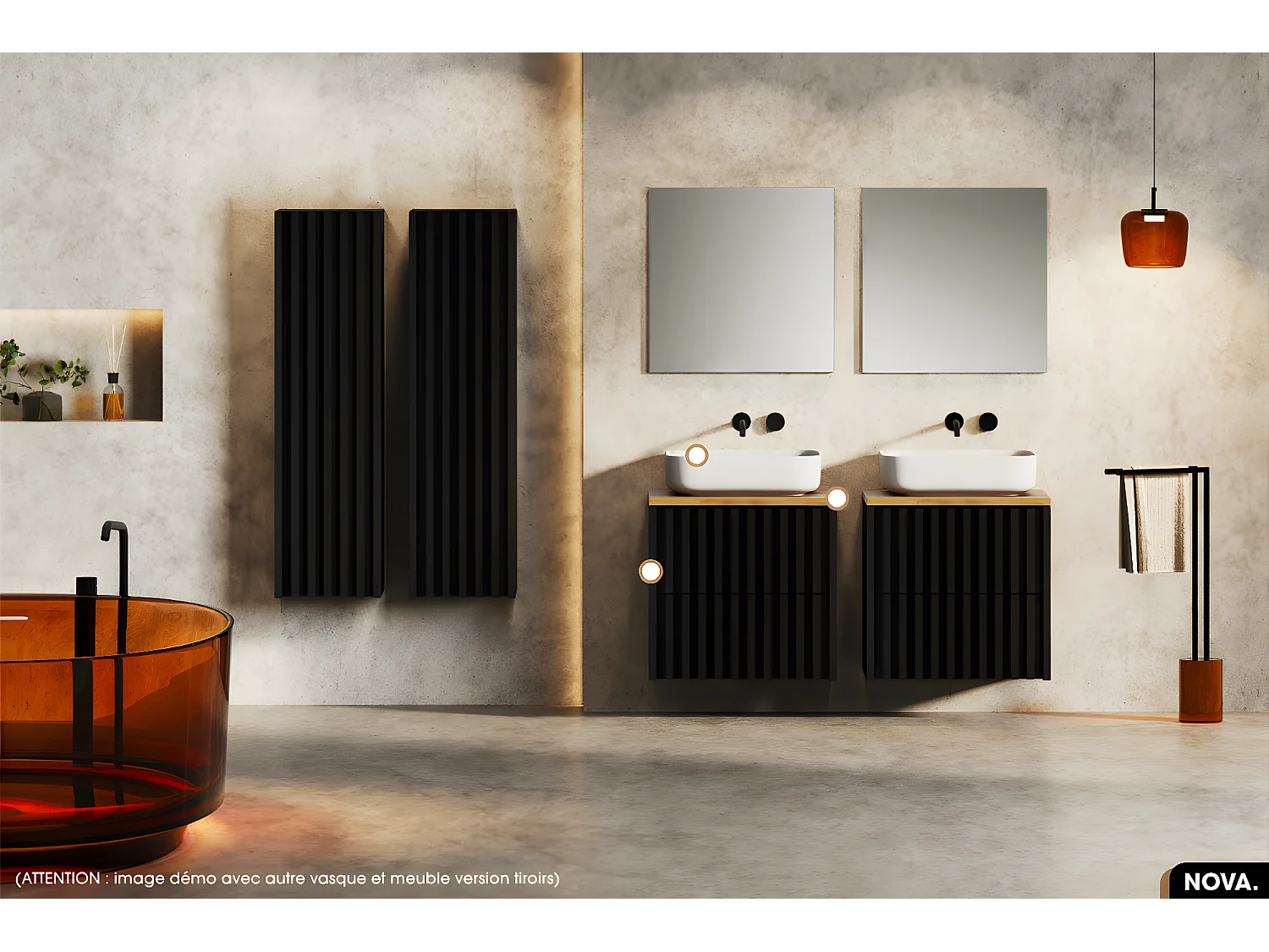 Ensemble meuble sous vasque avec vasque à poser - Siphon OFFERT | NOVA | OAK | 60 x 56 x 45 cm