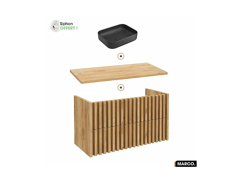 Ensemble meuble sous vasque avec vasque à poser - Siphon OFFERT | MARCO | OAK | 100 x 56 x 45 cm